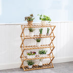 Bamboo Flower Stand 4-Layer Foldable Plant Rack
