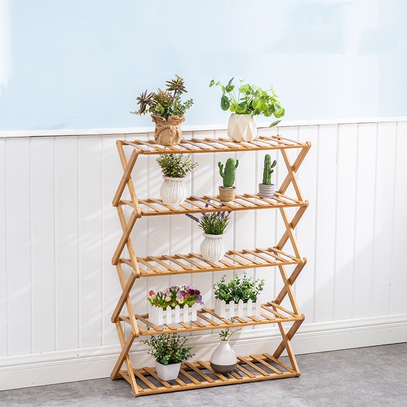 Bamboo Flower Stand 4-Layer Foldable Plant Rack