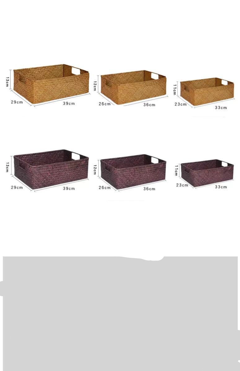 Straw Woven Rectangular Storage Baskets for Home Decor