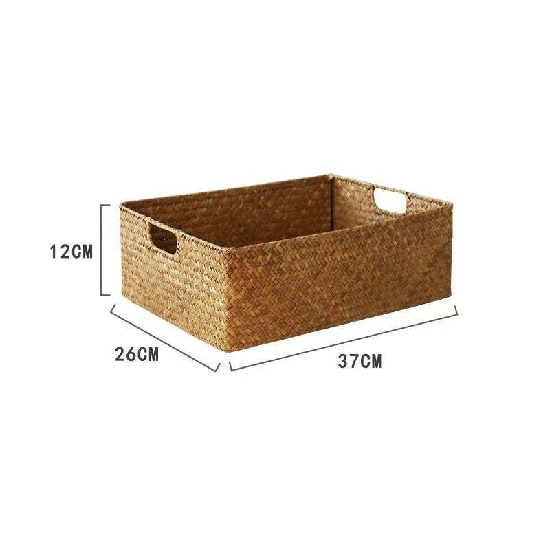 Straw Woven Rectangular Storage Baskets for Home Decor