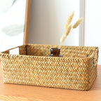 Straw Woven Rectangular Storage Baskets for Home Decor