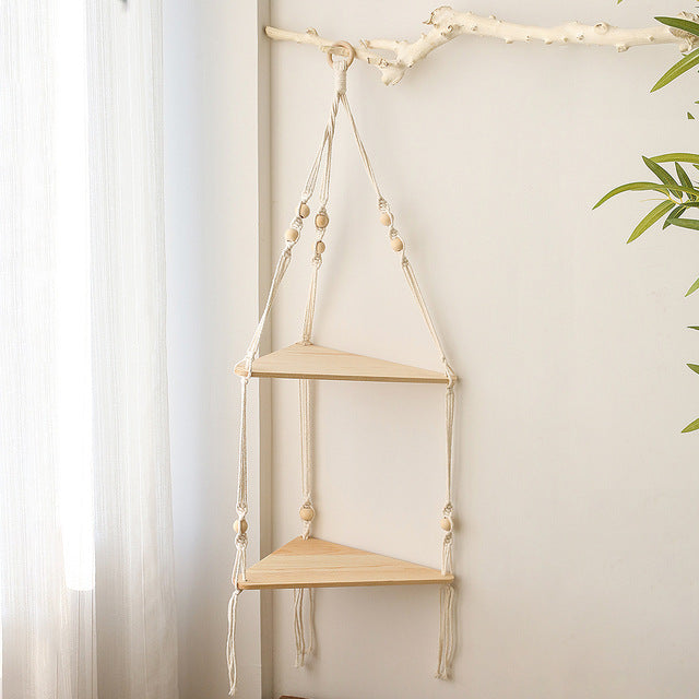 Macrame Hanging Shelves Boho Bedroom Plant Holder & Home Decor