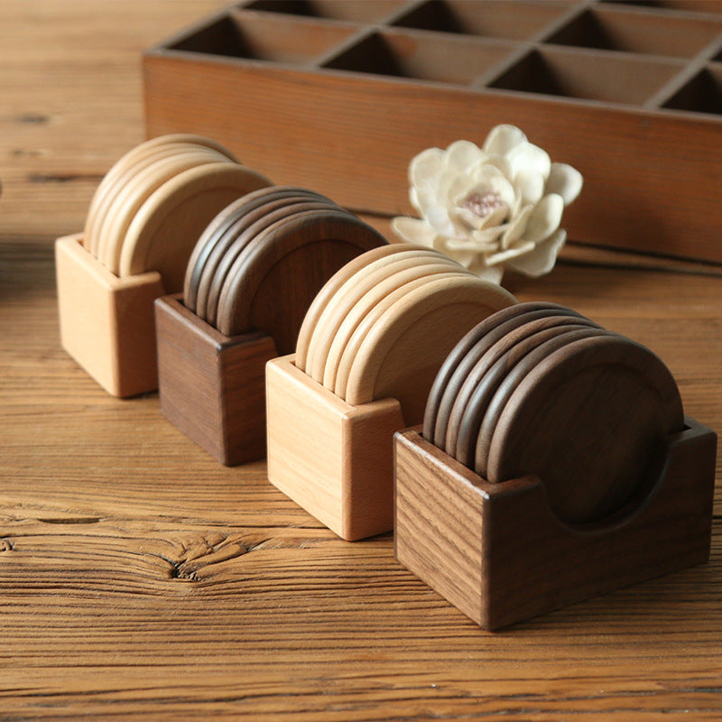 Japanese-Style Wooden Coaster Set for Home