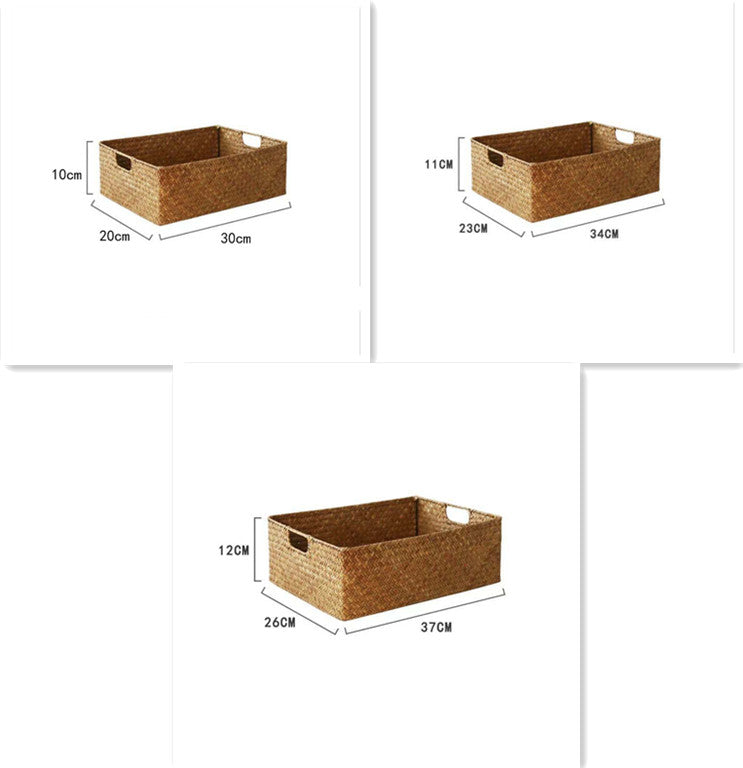 Straw Woven Rectangular Storage Baskets for Home Decor