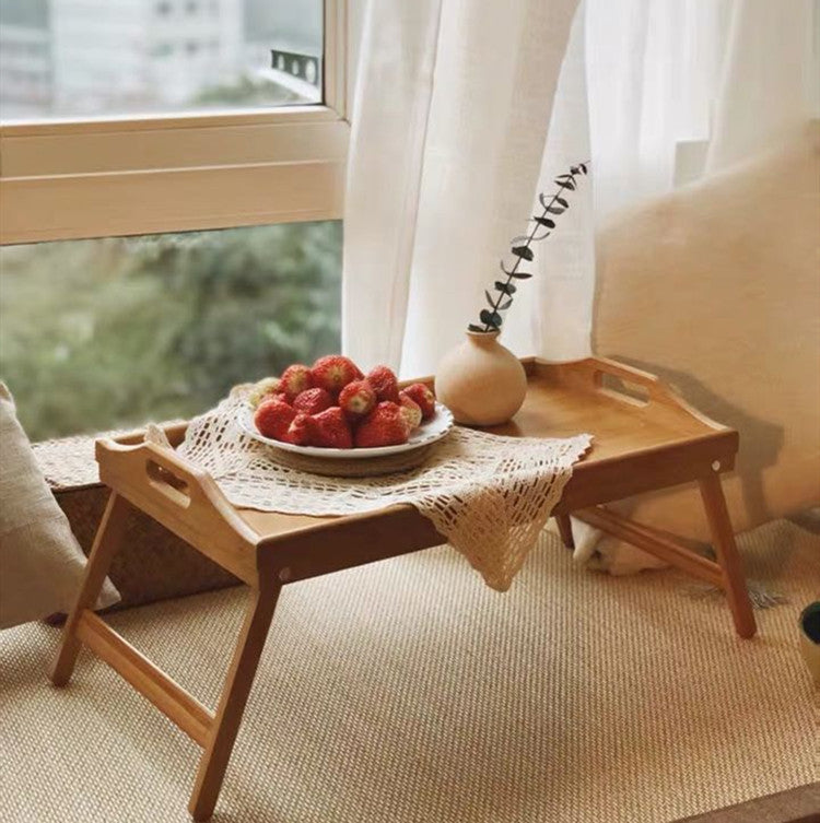 Portable Solid Wood Bed Table Tray