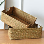 Straw Woven Rectangular Storage Baskets for Home Decor